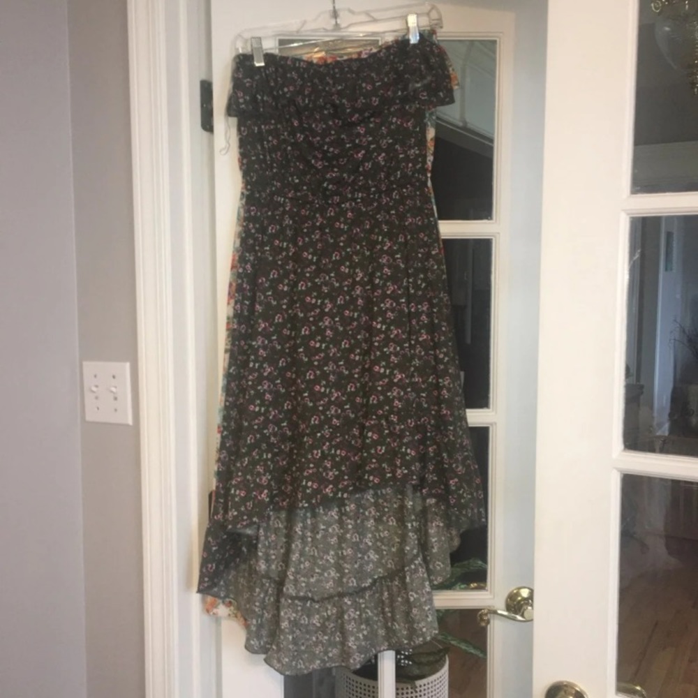 Green floral high low dress